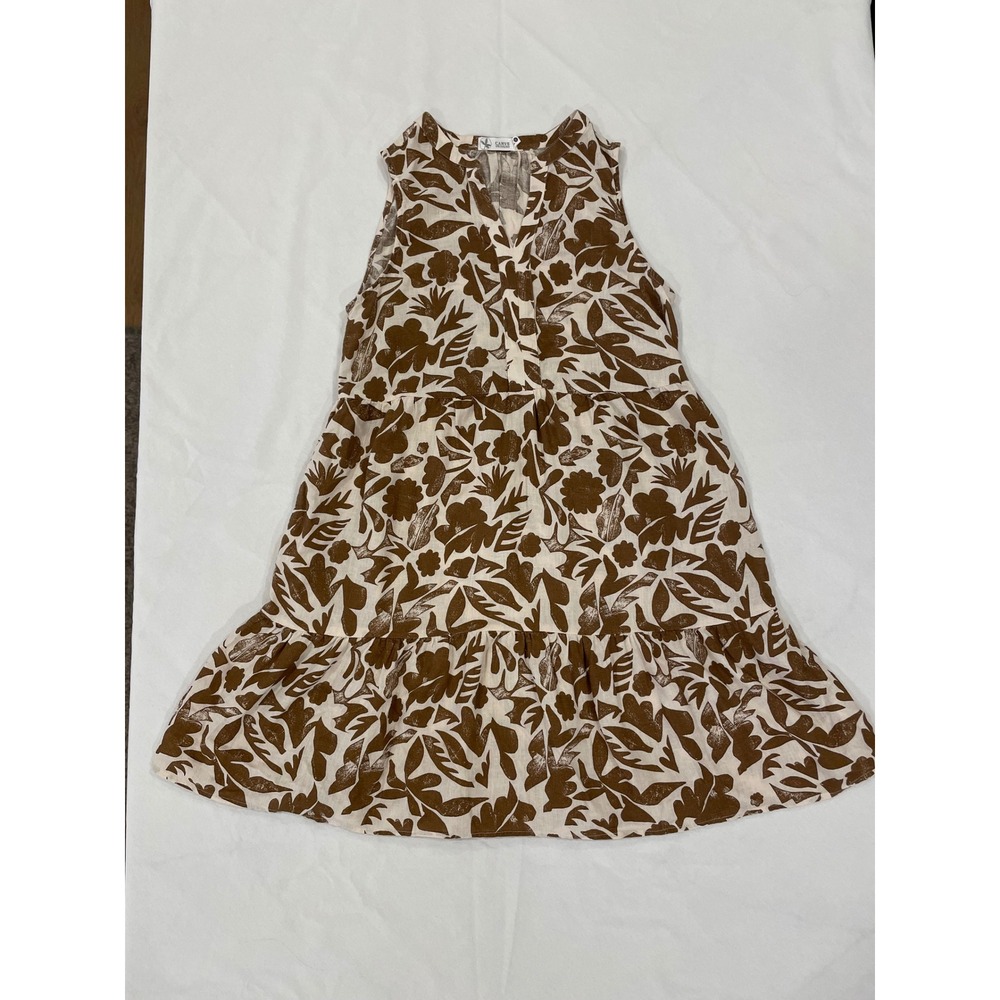Carve Designs Nellie Linen Mini Dress Rum Brown Floral Tiered w/ Pockets S - Picture 4 of 9